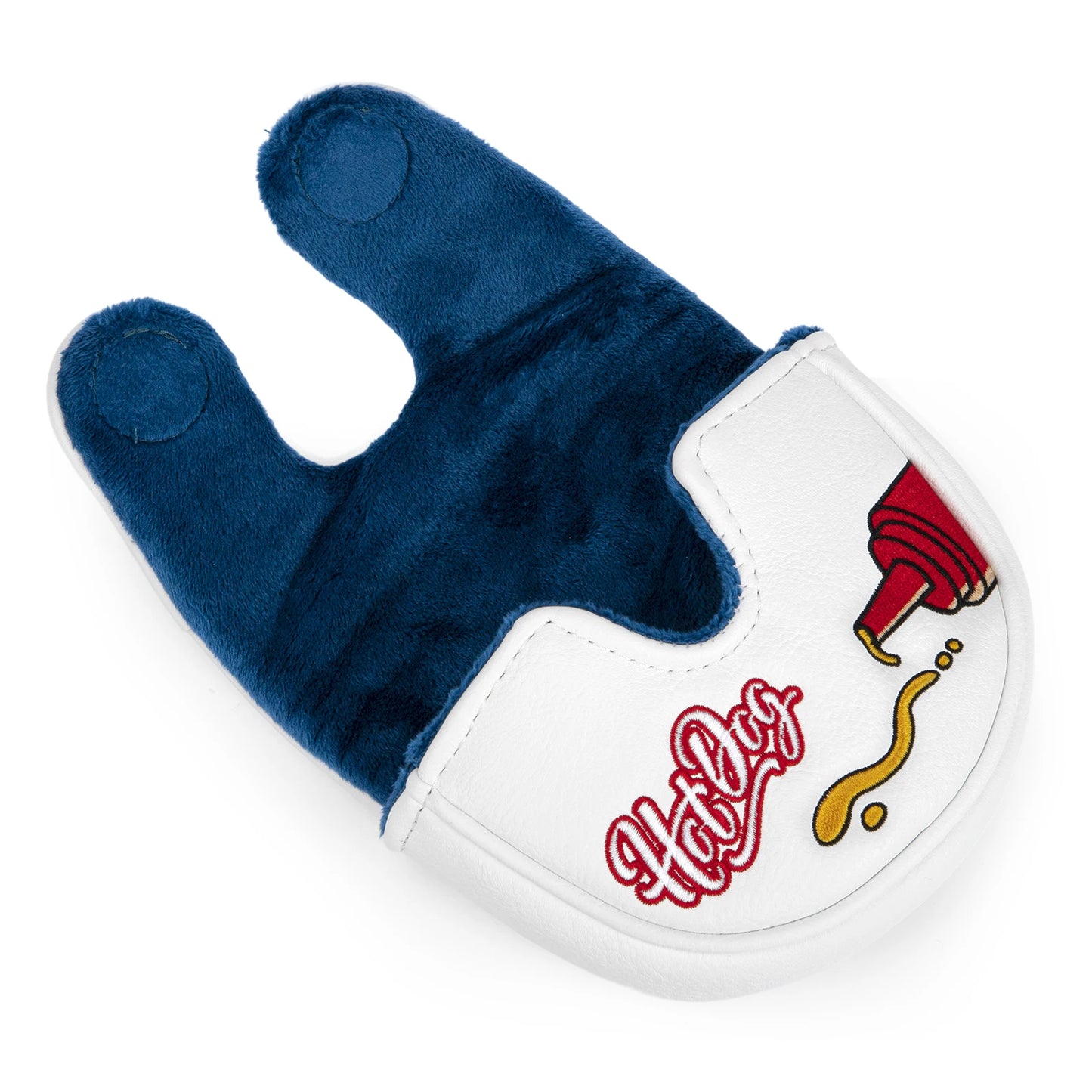 Hot Dog Embroidered Golf Putter Cover - Premium OZ1 Mallet Headcover, Handmade Leather with Velvet Lining, Luxury Club Protection