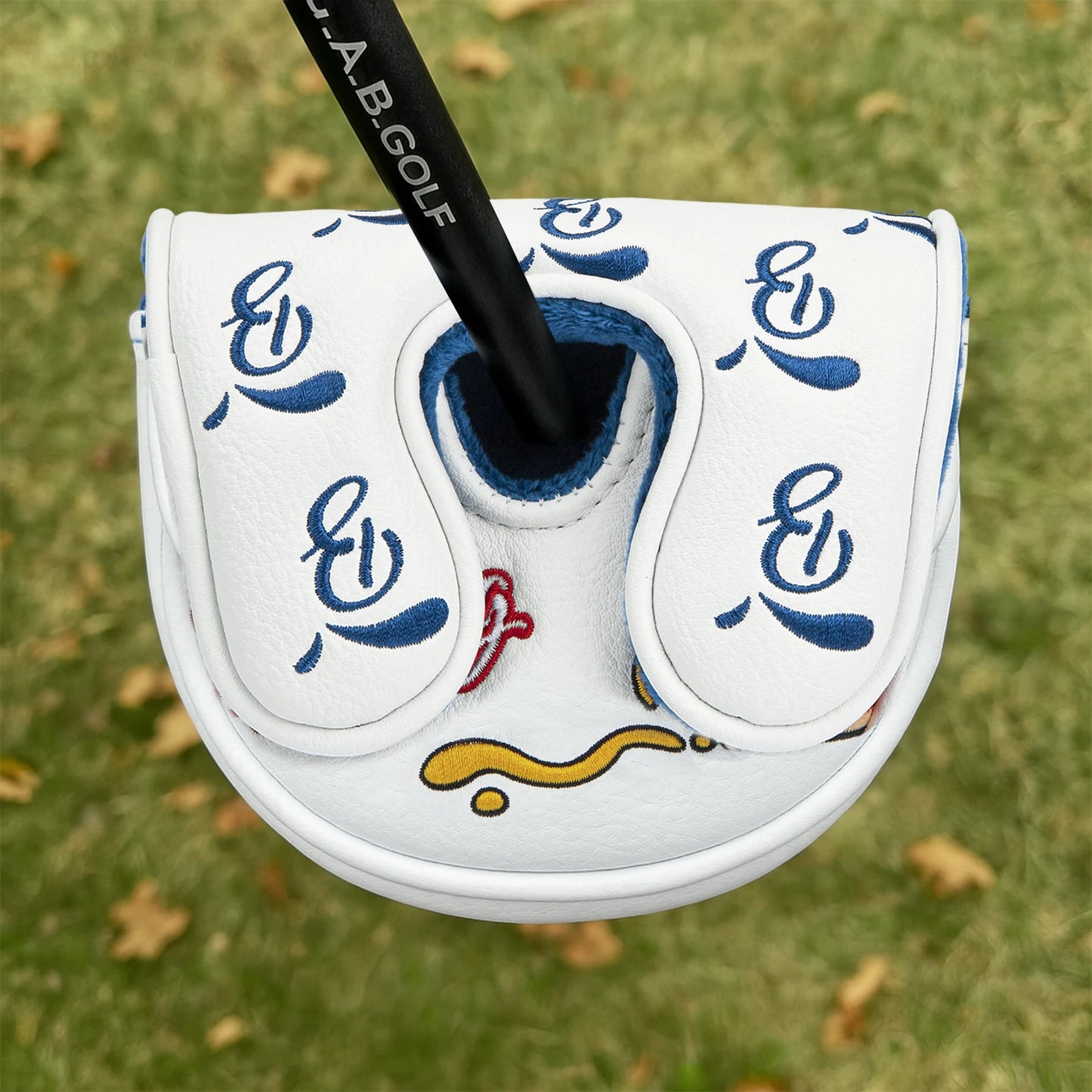 Hot Dog Embroidered Golf Putter Cover - Premium OZ1 Mallet Headcover, Handmade Leather with Velvet Lining, Luxury Club Protection