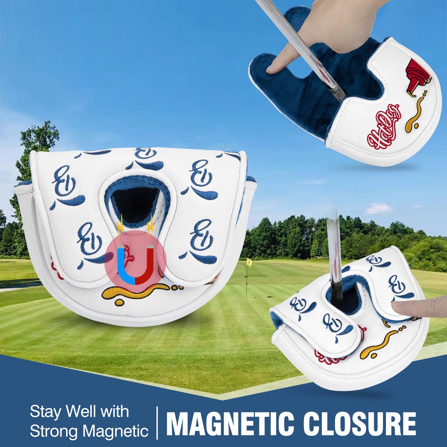 Hot Dog Embroidered Golf Putter Cover - Premium OZ1 Mallet Headcover, Handmade Leather with Velvet Lining, Luxury Club Protection