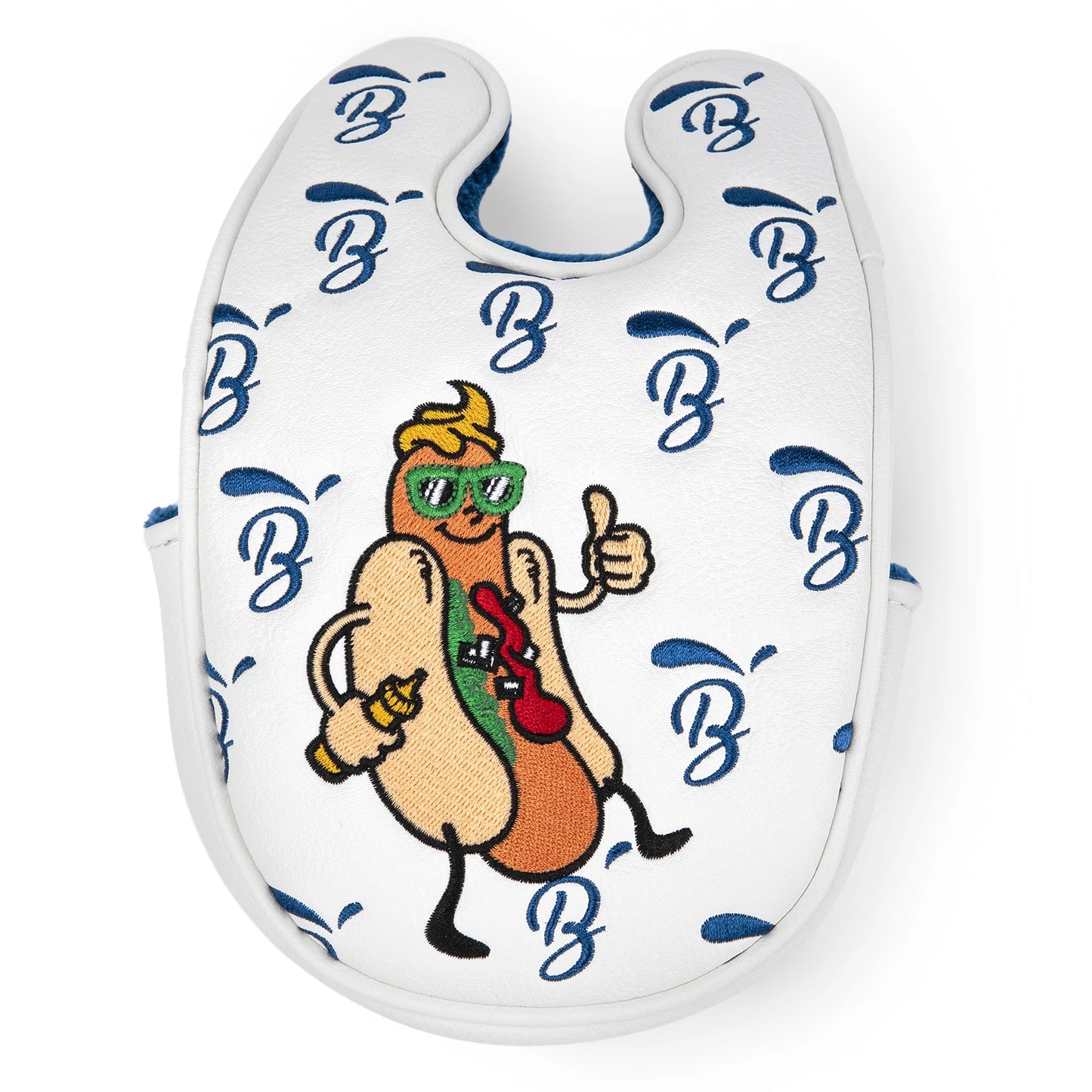 Hot Dog Embroidered Golf Putter Cover - Premium OZ1 Mallet Headcover, Handmade Leather with Velvet Lining, Luxury Club Protection