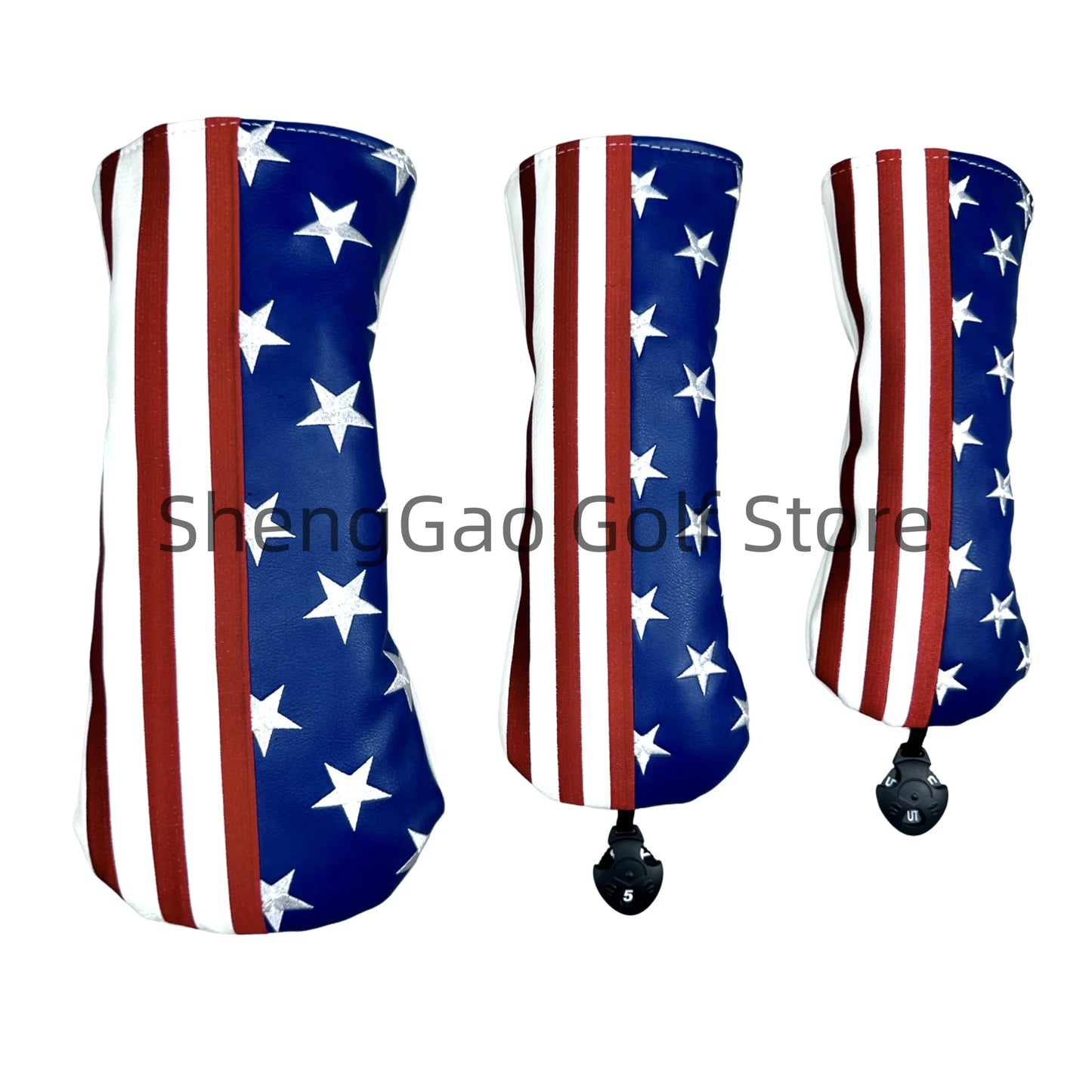 Golf Headcovers with American Flag - PU Leather Driver, Fairway & Hybrid Club Protector