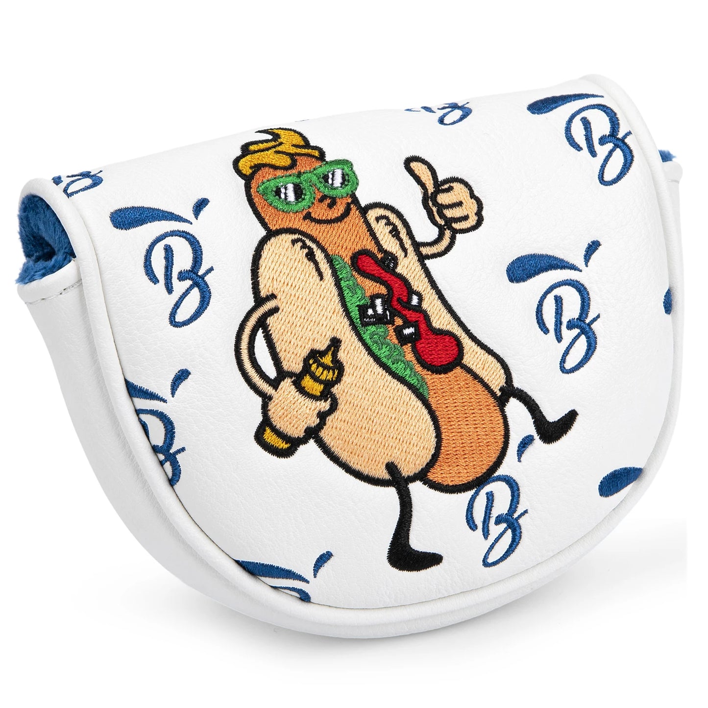 Hot Dog Embroidered Golf Putter Cover - Premium OZ1 Mallet Headcover, Handmade Leather with Velvet Lining, Luxury Club Protection