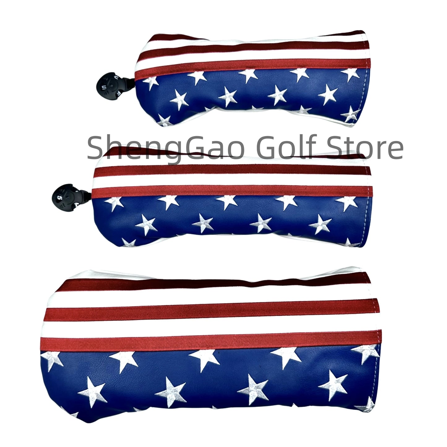 Golf Headcovers with American Flag - PU Leather Driver, Fairway & Hybrid Club Protector