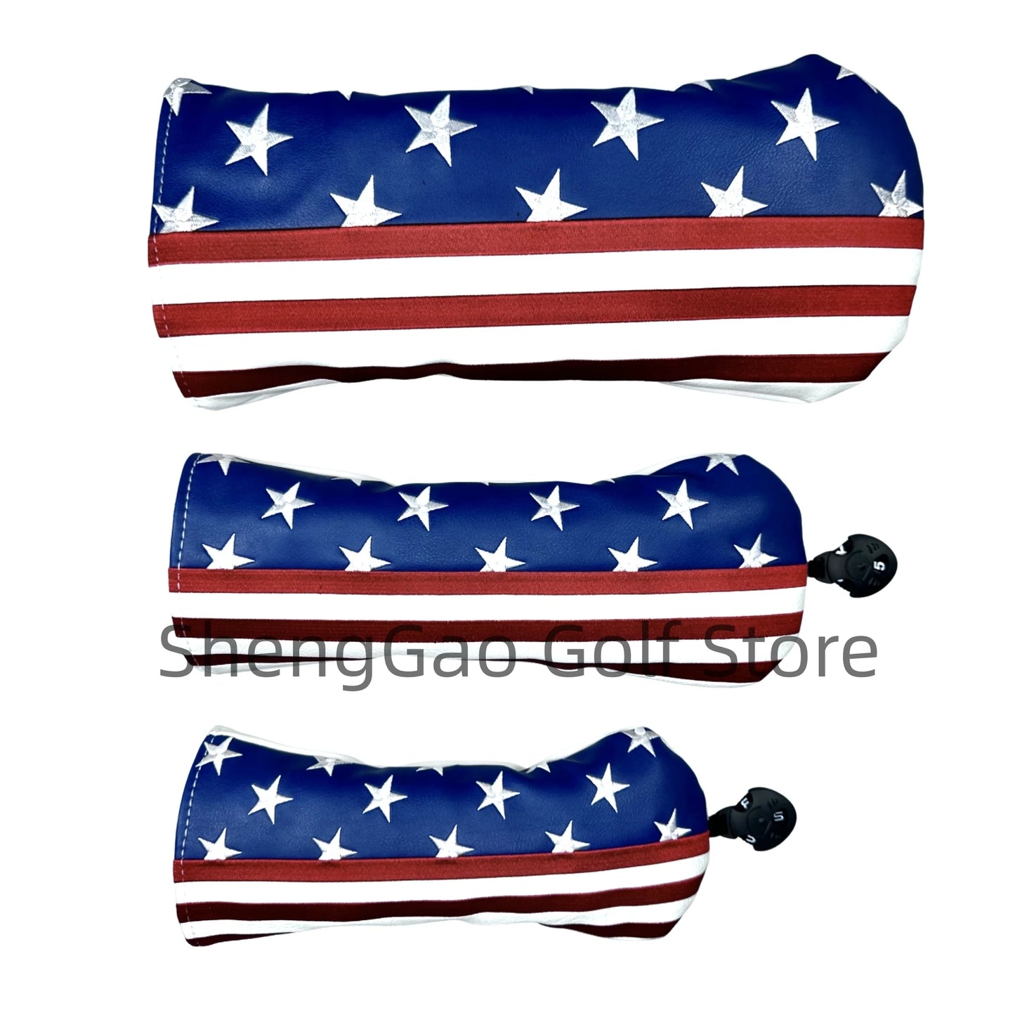 Golf Headcovers with American Flag - PU Leather Driver, Fairway & Hybrid Club Protector