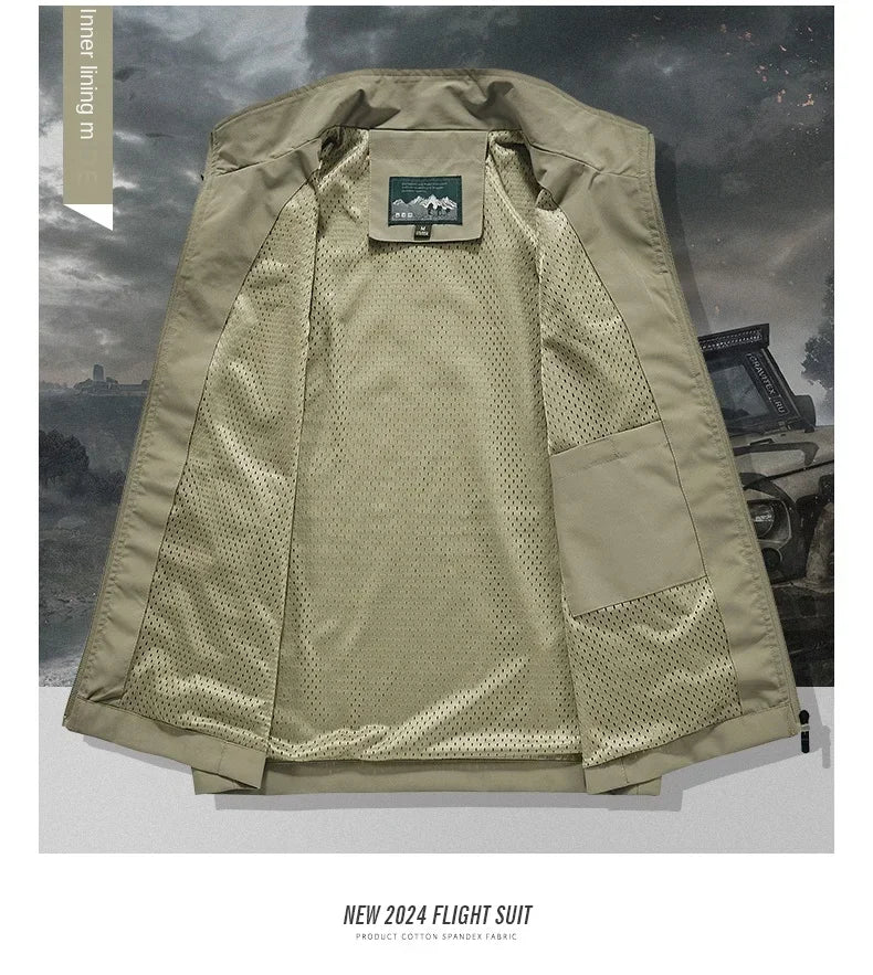 Men's Tactical Windbreaker Golf Vest - Lightweight Sleeveless Jacket with Pockets