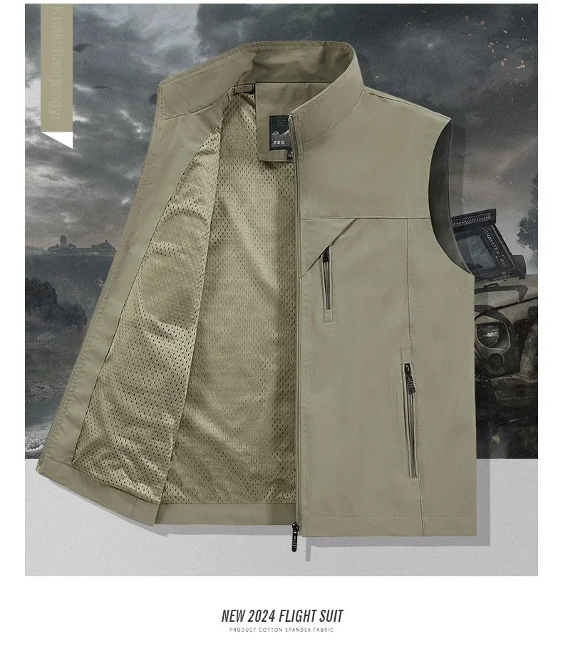 Men's Tactical Windbreaker Golf Vest - Lightweight Sleeveless Jacket with Pockets