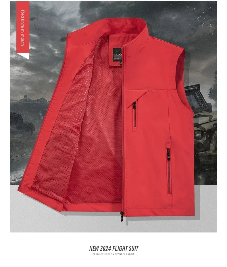 Men's Tactical Windbreaker Golf Vest - Lightweight Sleeveless Jacket with Pockets