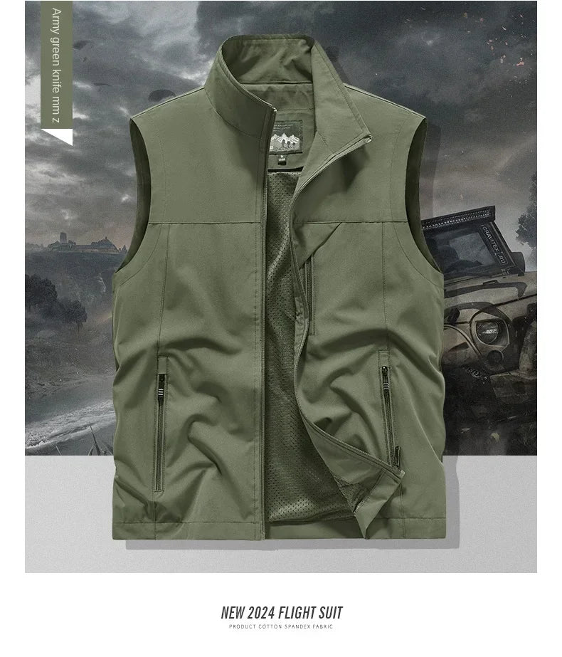 Men's Tactical Windbreaker Golf Vest - Lightweight Sleeveless Jacket with Pockets
