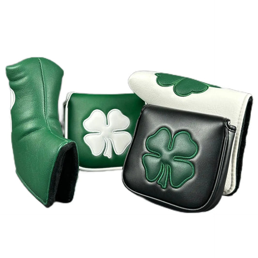Golf Putter Headcover – Leather Mallet Cover with Clover Embroidery & Magnetic Closure