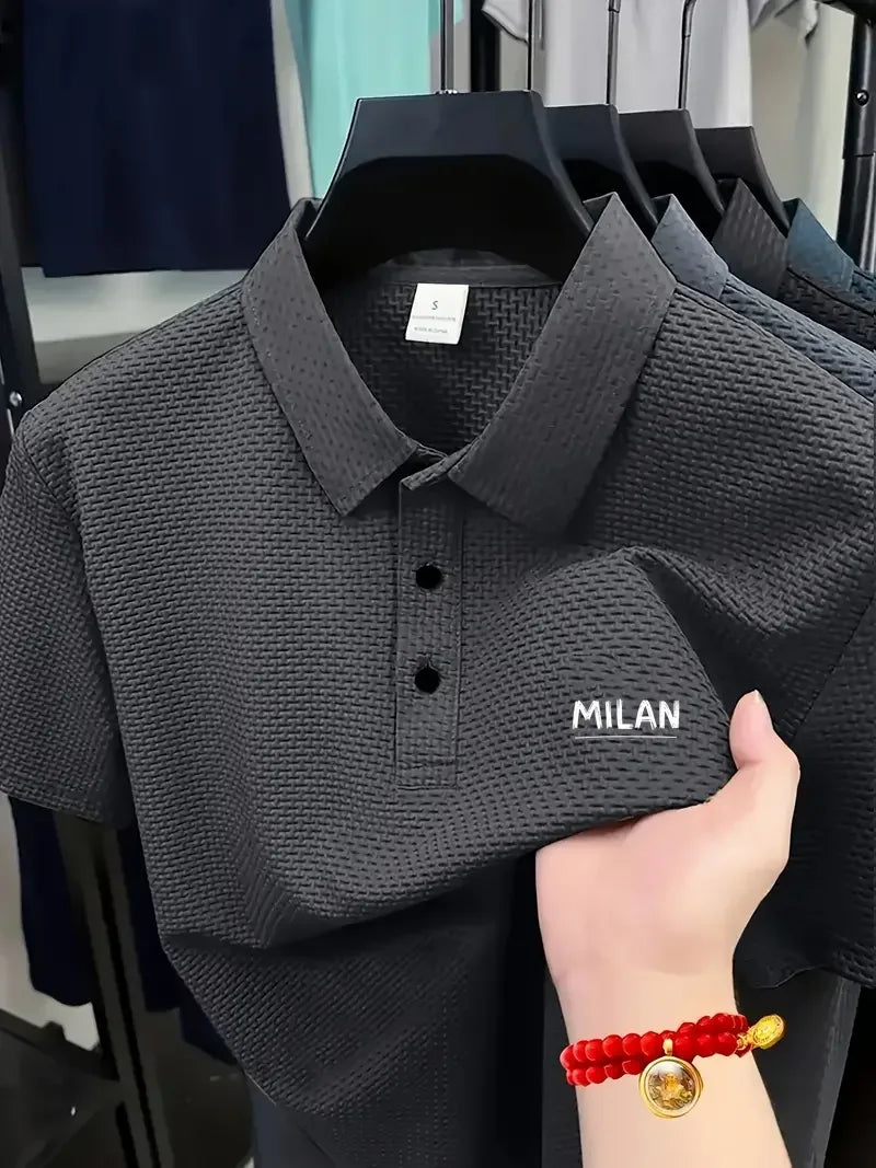 Men's Breathable Golf Polo Shirt – Summer Casual Comfort with Lapel & Button Closure