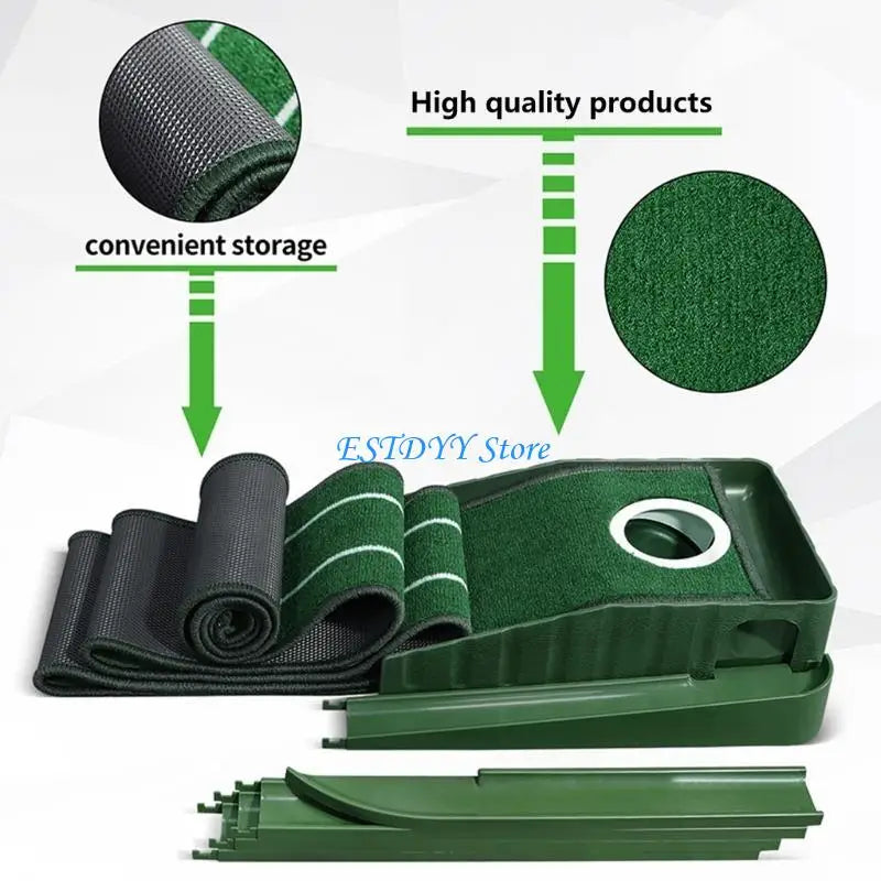 Golf Putting Mat with Hole Covers - Indoor &amp; Outdoor Practice Set