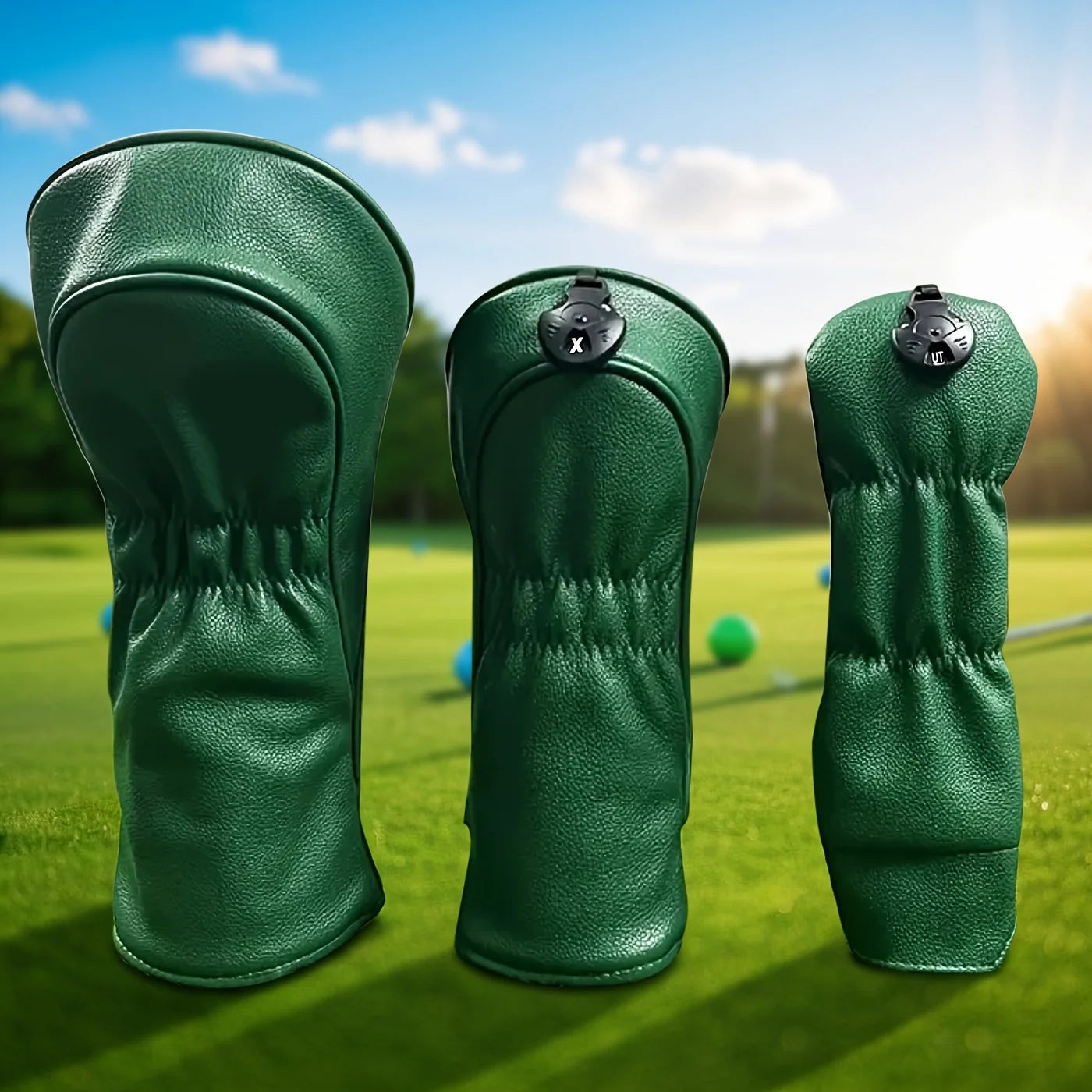 Happy Gilmore Golf Head Covers - Green PU Leather with Fun Cartoon Embroidery