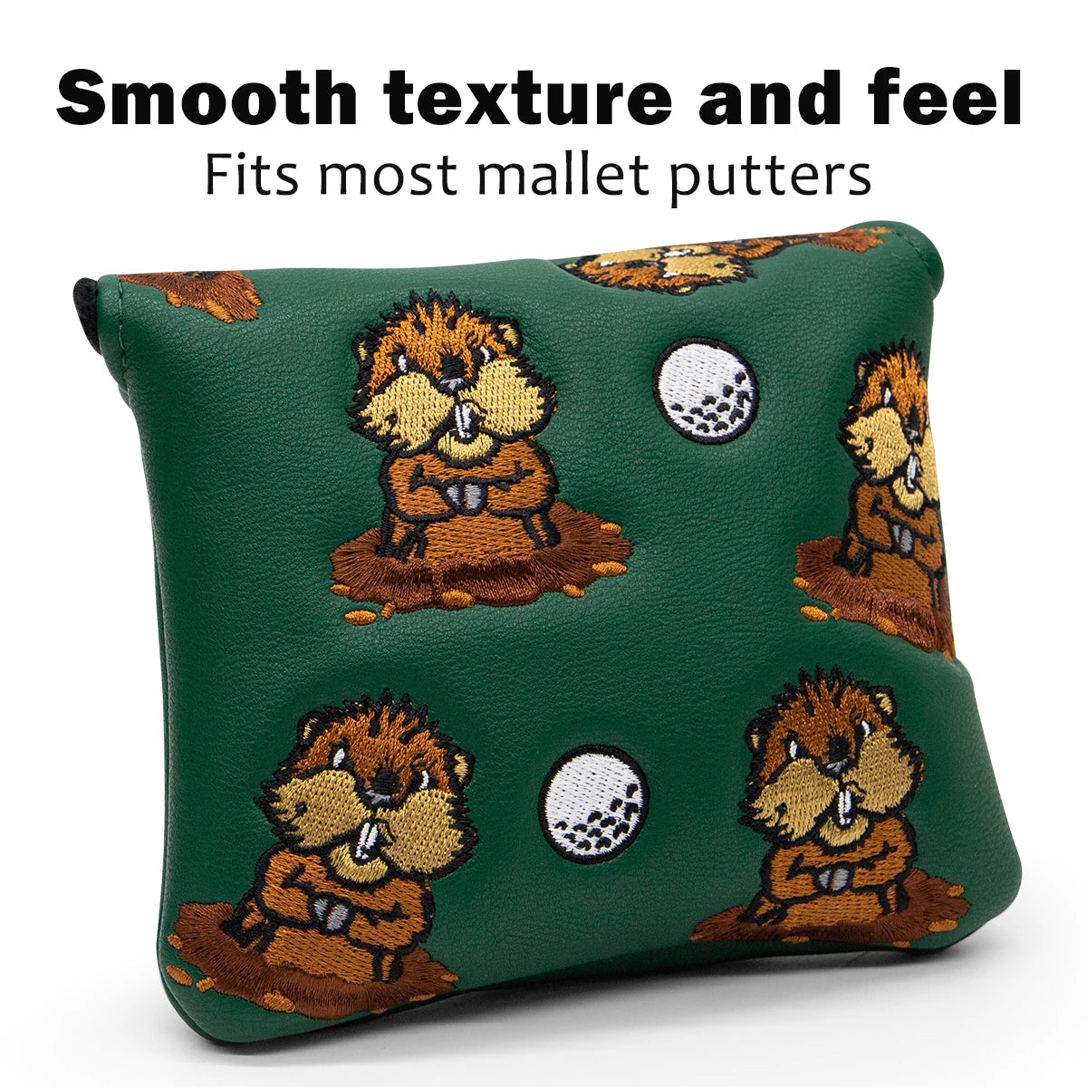 Green Groundhog Golf Headcover Set - Premium Leather Embroidered Covers for Driver, Fairway Wood &amp; Hybrid Clubs