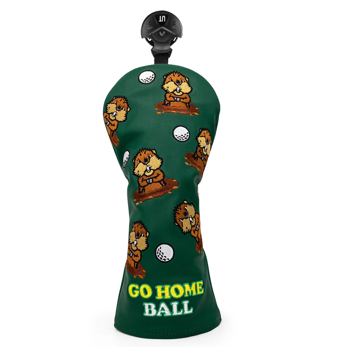 Green Groundhog Golf Headcover Set - Premium Leather Embroidered Covers for Driver, Fairway Wood &amp; Hybrid Clubs