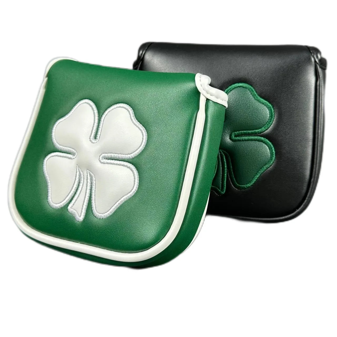 Golf Putter Headcover – Leather Mallet Cover with Clover Embroidery & Magnetic Closure