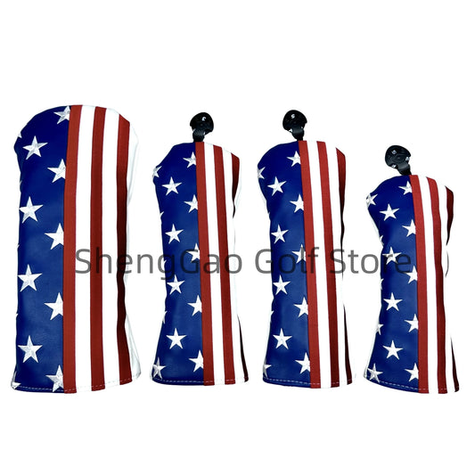 Golf Headcovers with American Flag – PU Leather Driver, Fairway & Hybrid Club Protector