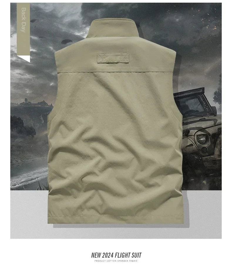 Men's Tactical Windbreaker Golf Vest - Lightweight Sleeveless Jacket with Pockets