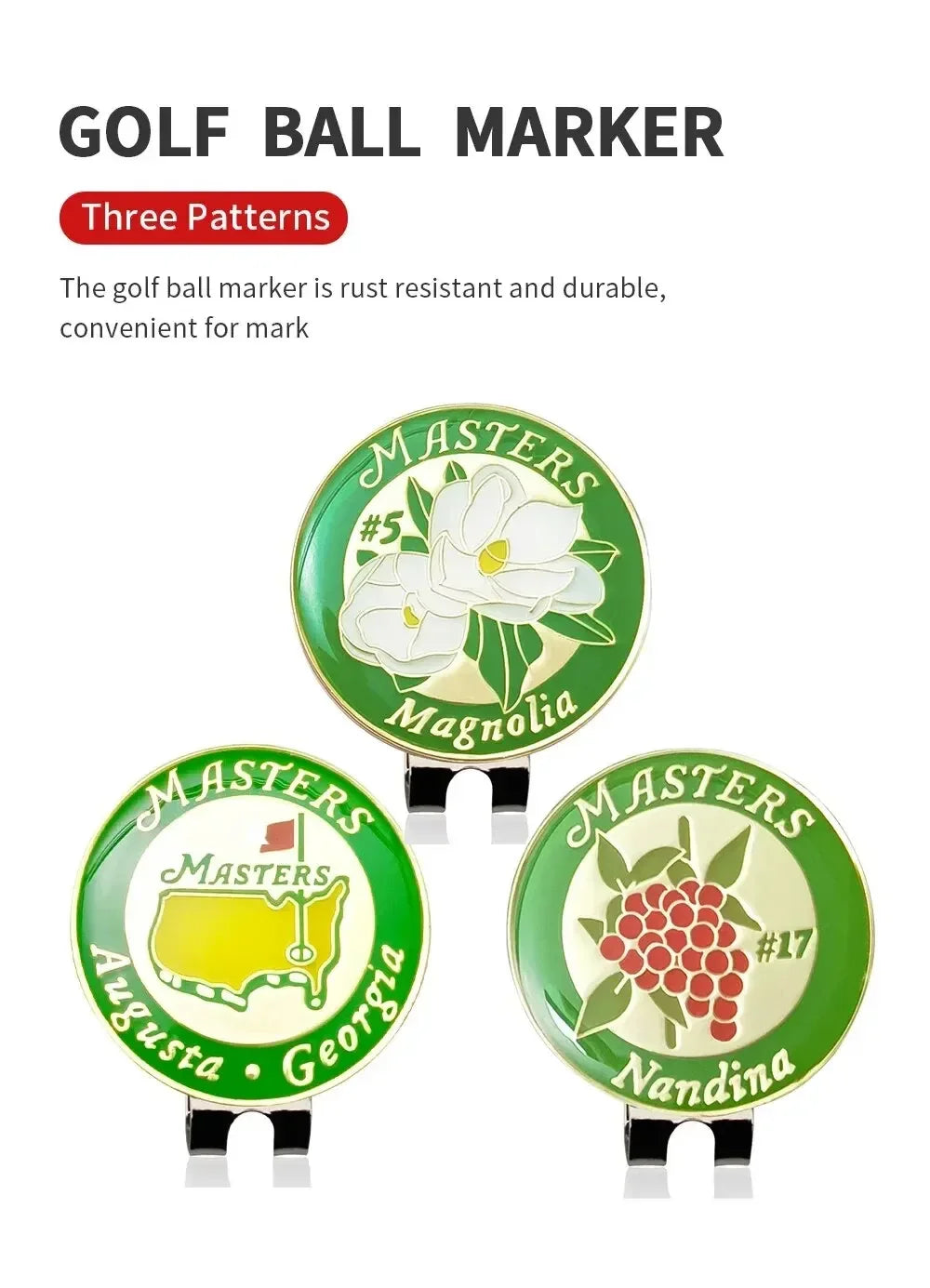 Masters Augusta Georgia Edition - Golf Ball Marker with Magnetic Hat Clip