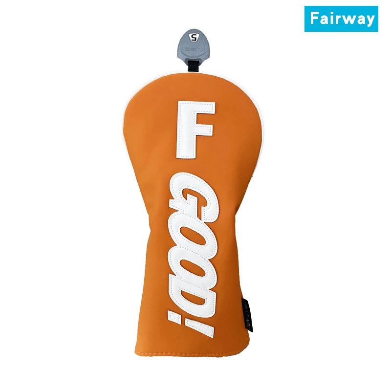PU Leather Golf Headcovers – Waterproof &amp; Durable "GOOD" Pattern Set for Driver, Fairway Wood &amp; Hybrid Clubs (Orange/Black)