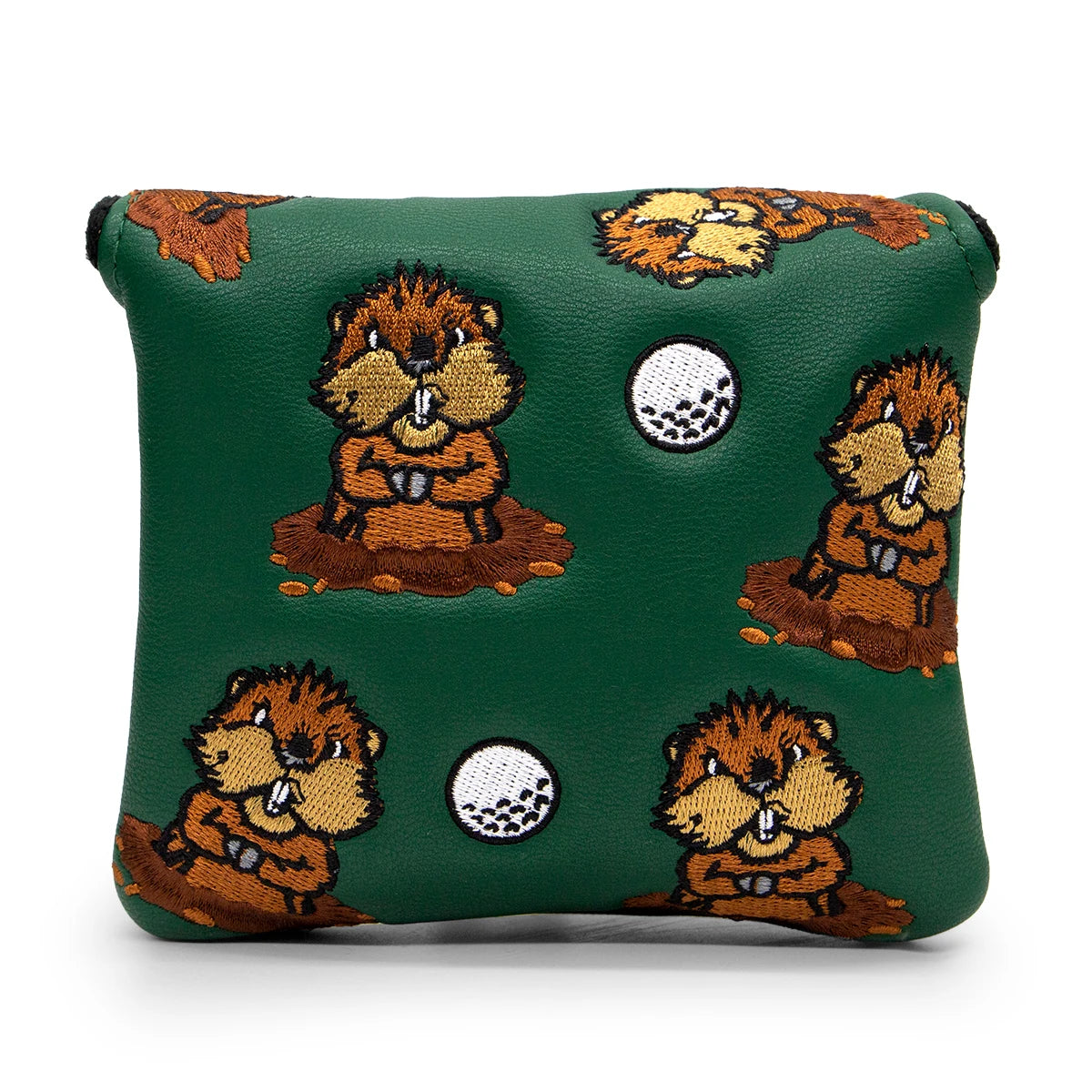 Green Groundhog Golf Headcover Set - Premium Leather Embroidered Covers for Driver, Fairway Wood &amp; Hybrid Clubs