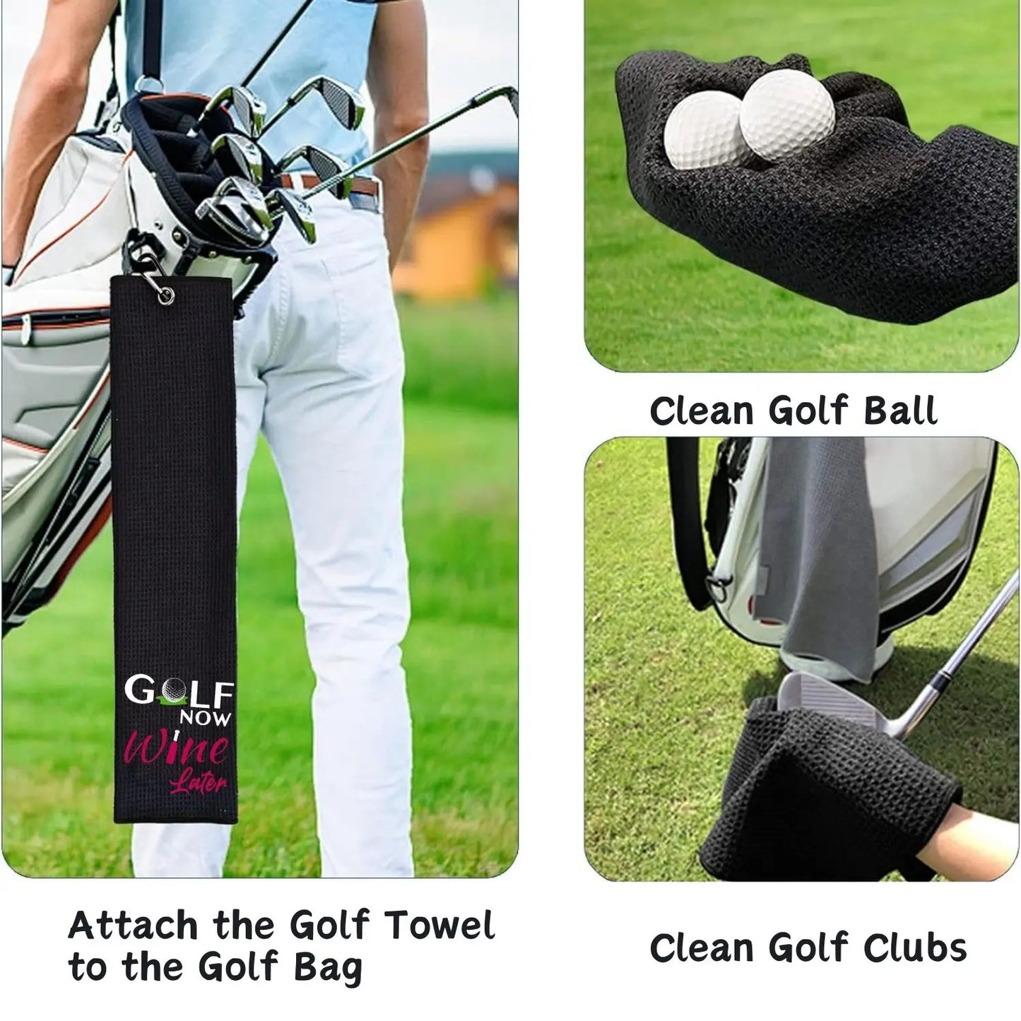 Golf Towel - "Golf Now Wine Later"