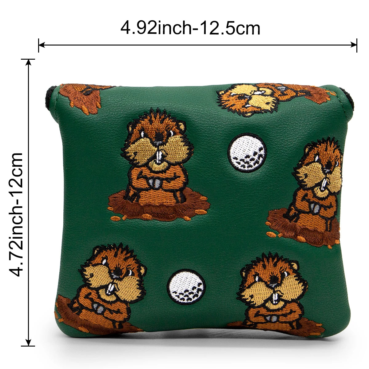 Green Groundhog Golf Headcover Set - Premium Leather Embroidered Covers for Driver, Fairway Wood &amp; Hybrid Clubs