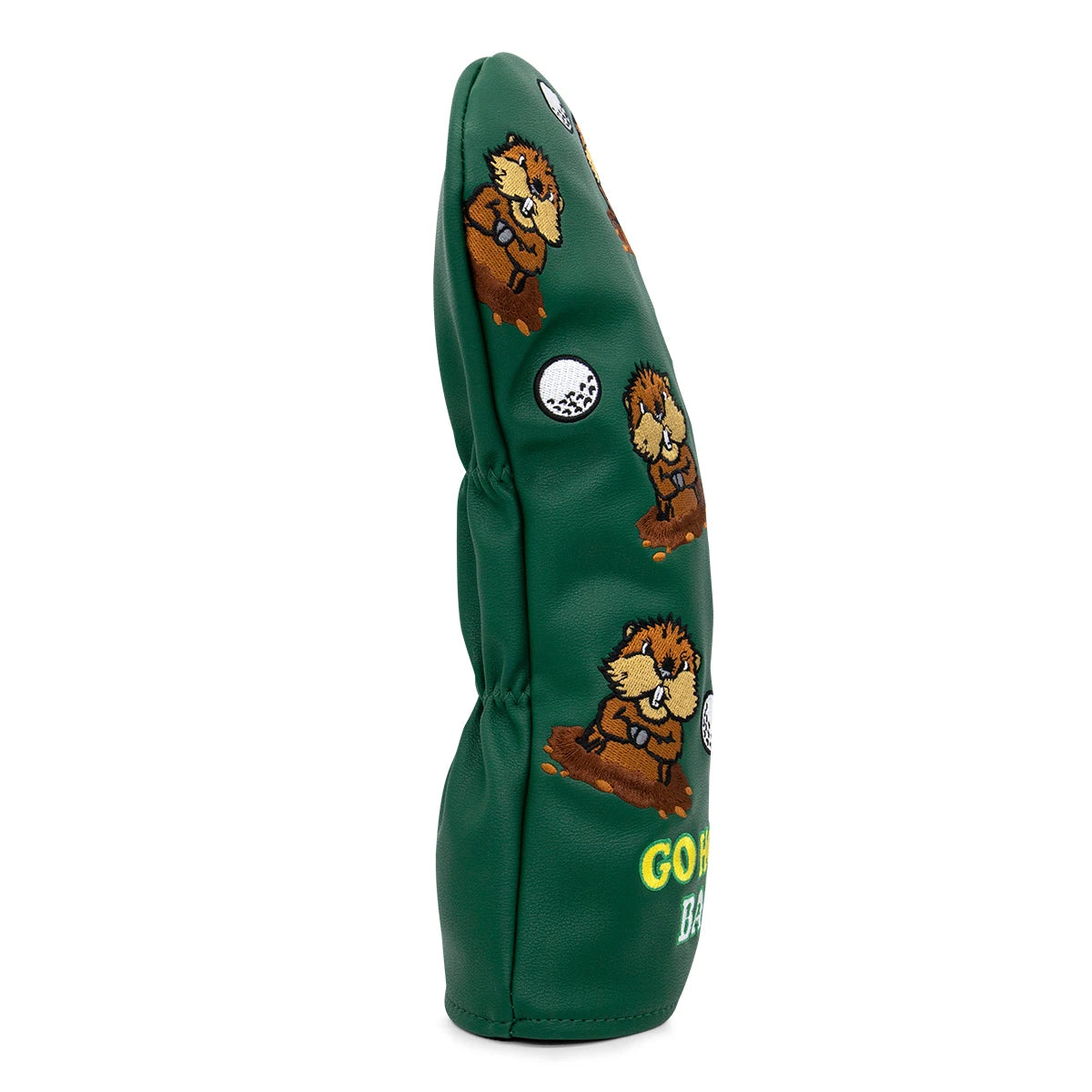Green Groundhog Golf Headcover Set - Premium Leather Embroidered Covers for Driver, Fairway Wood &amp; Hybrid Clubs