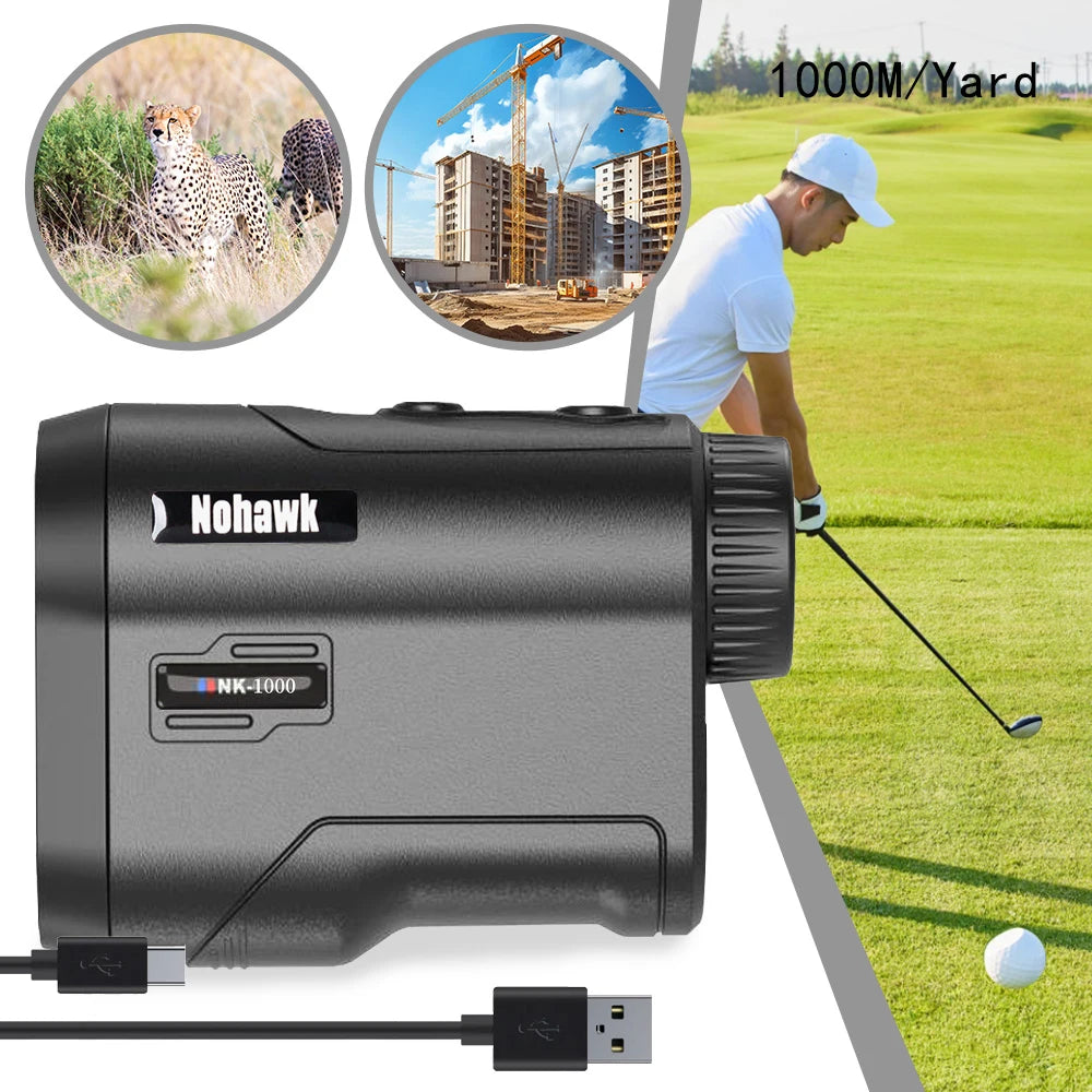 Nohawk Golf Laser Rangefinder 600M/1000Y – Rechargeable with Slope Compensation &amp; Hunting Mode