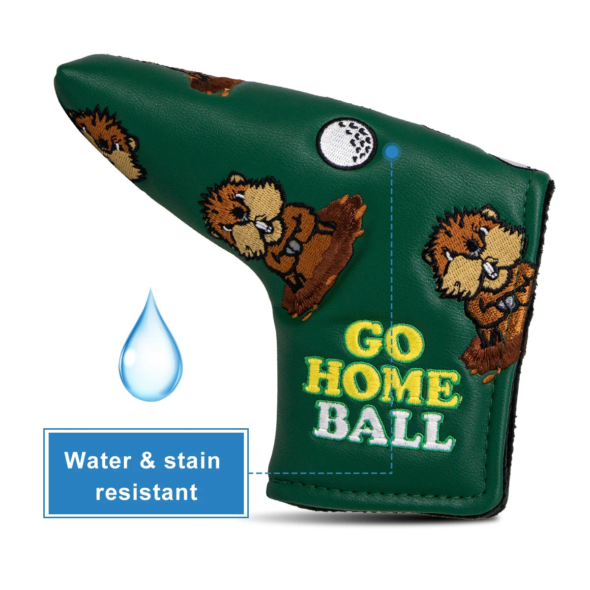 Green Groundhog Golf Headcover Set - Premium Leather Embroidered Covers for Driver, Fairway Wood &amp; Hybrid Clubs