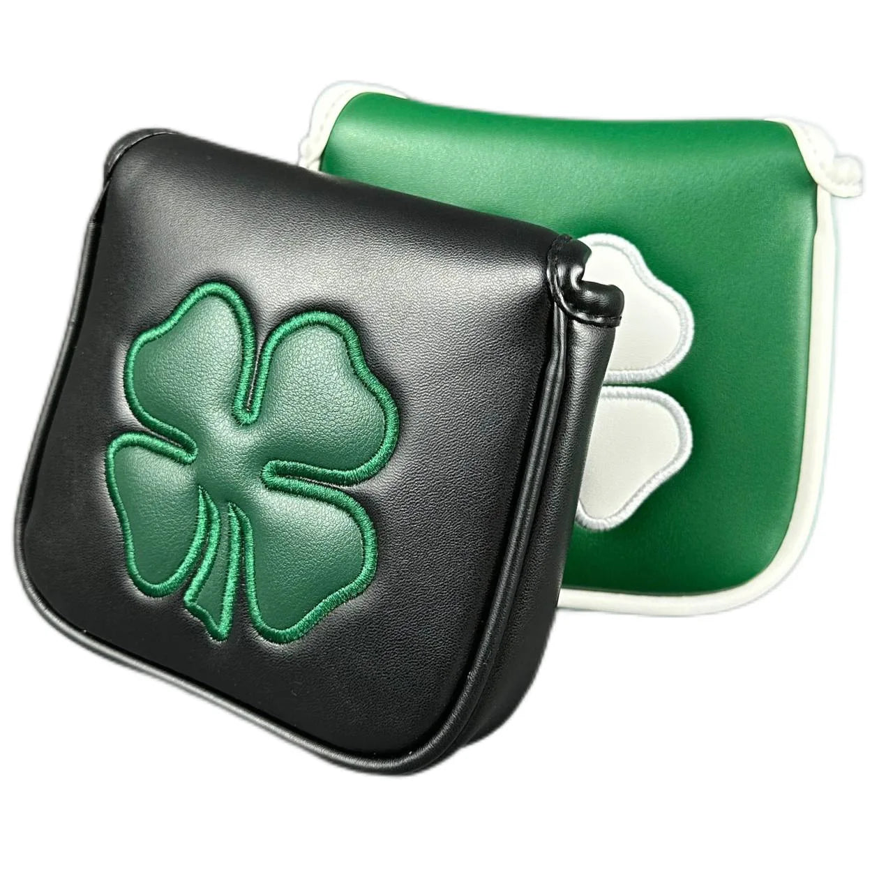 Golf Putter Headcover – Leather Mallet Cover with Clover Embroidery & Magnetic Closure