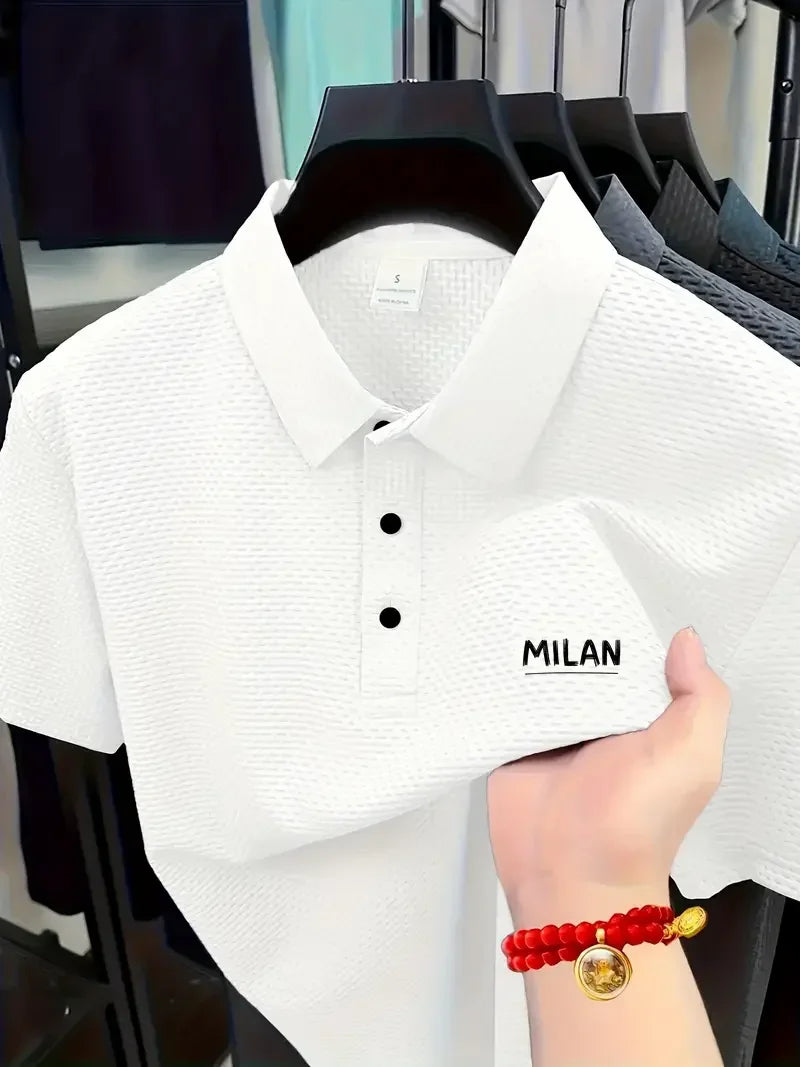 Men's Breathable Golf Polo Shirt – Summer Casual Comfort with Lapel & Button Closure