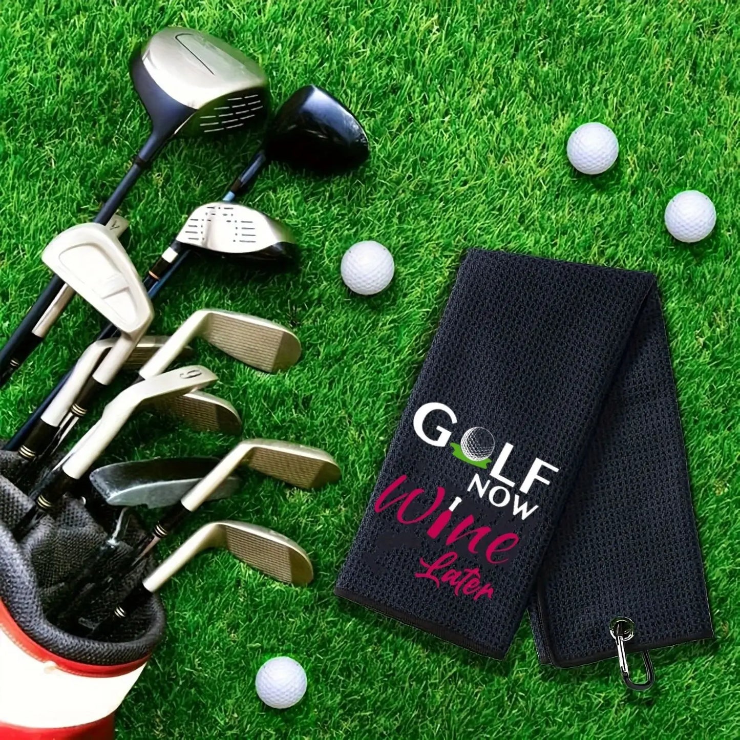 Golf Towel - "Golf Now Wine Later"