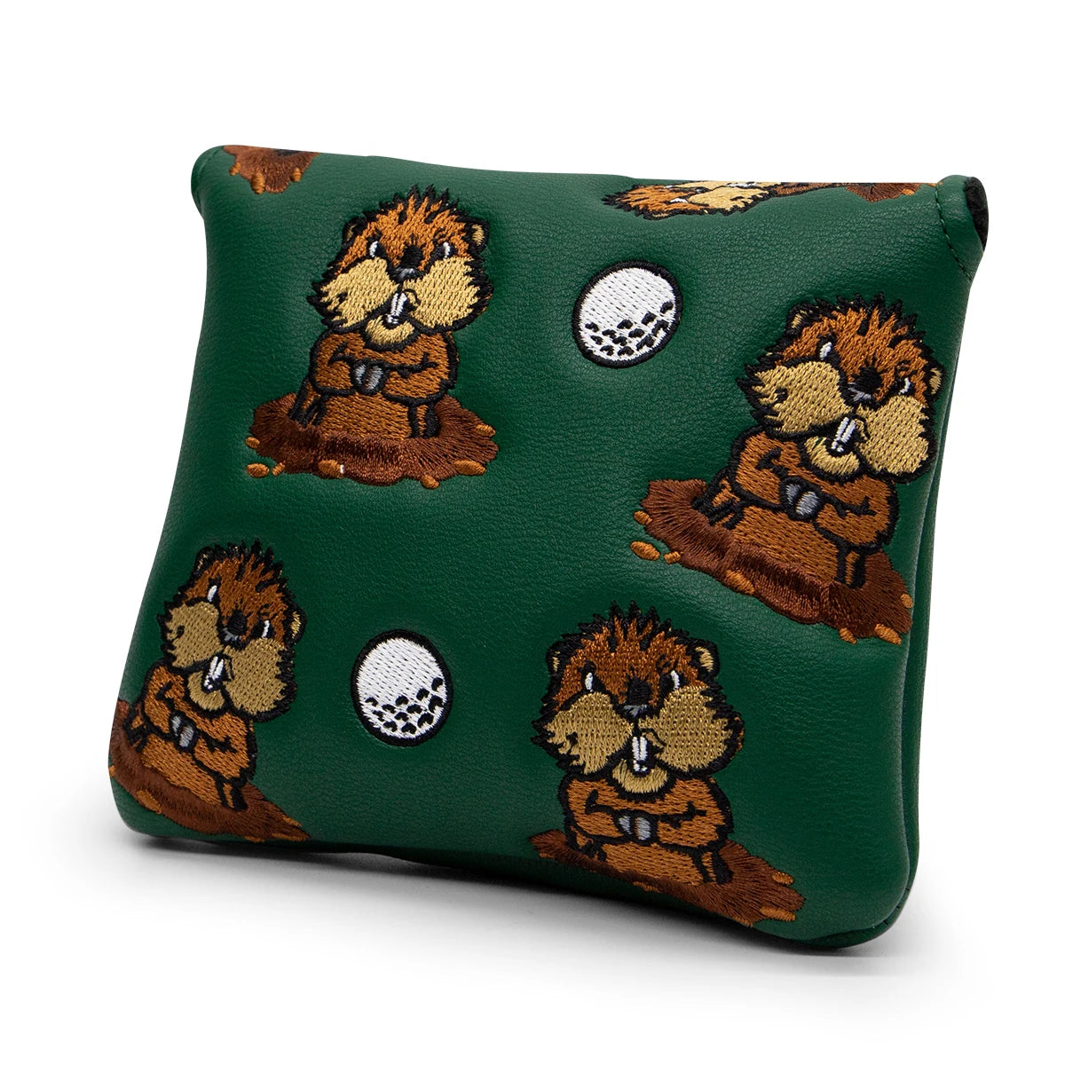 Green Groundhog Golf Headcover Set - Premium Leather Embroidered Covers for Driver, Fairway Wood &amp; Hybrid Clubs