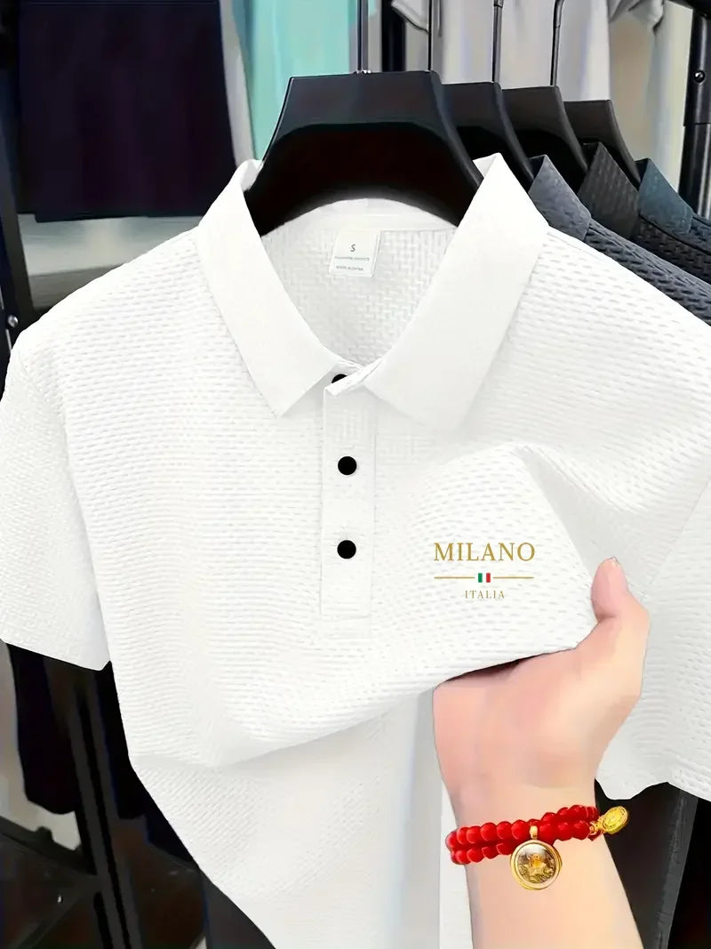 Men's Breathable Golf Polo Shirt – Summer Casual Comfort with Lapel & Button Closure