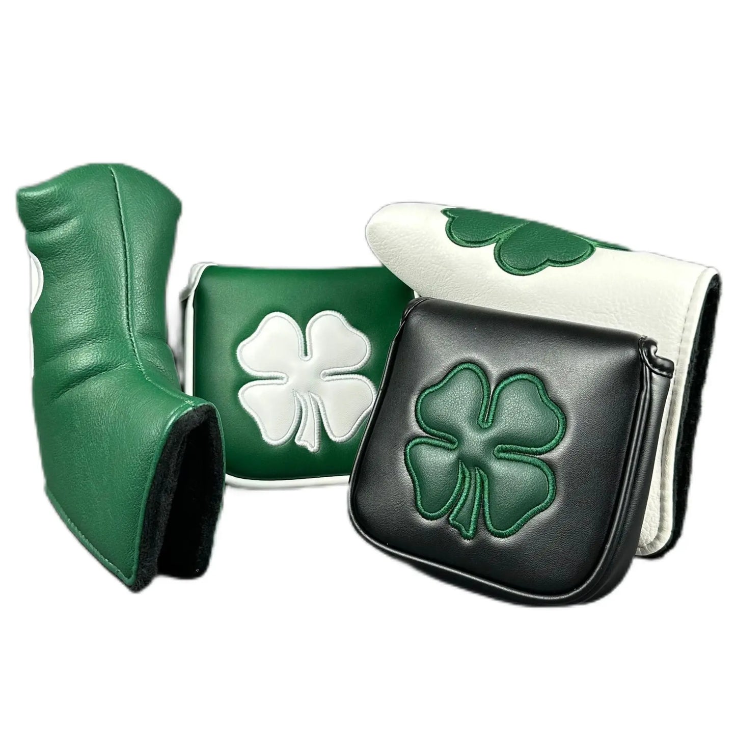 Golf Putter Headcover – Leather Mallet Cover with Clover Embroidery & Magnetic Closure