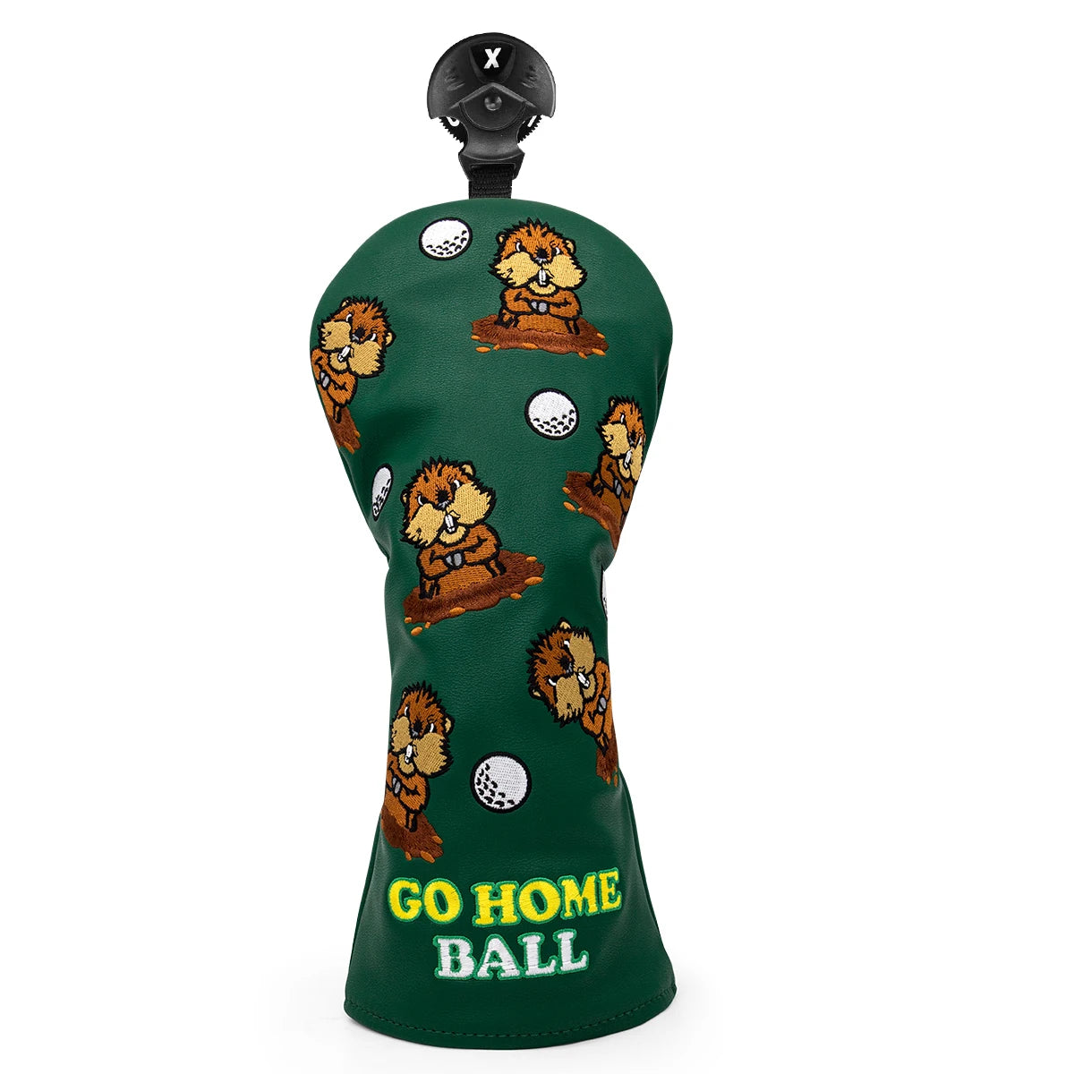 Green Groundhog Golf Headcover Set - Premium Leather Embroidered Covers for Driver, Fairway Wood &amp; Hybrid Clubs