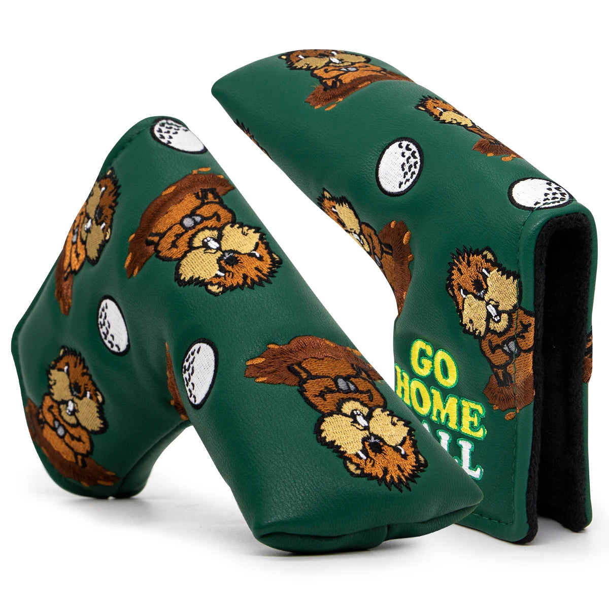 Green Groundhog Golf Headcover Set - Premium Leather Embroidered Covers for Driver, Fairway Wood &amp; Hybrid Clubs