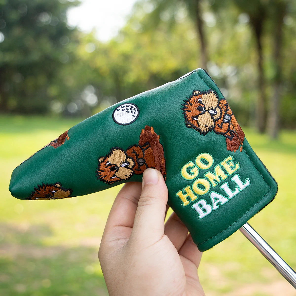Green Groundhog Golf Headcover Set - Premium Leather Embroidered Covers for Driver, Fairway Wood &amp; Hybrid Clubs