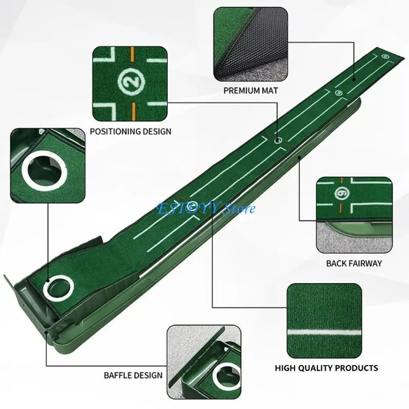 Golf Putting Mat with Hole Covers - Indoor &amp; Outdoor Practice Set