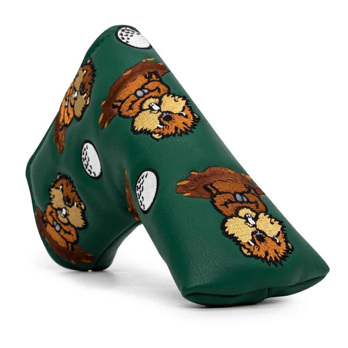 Green Groundhog Golf Headcover Set - Premium Leather Embroidered Covers for Driver, Fairway Wood &amp; Hybrid Clubs