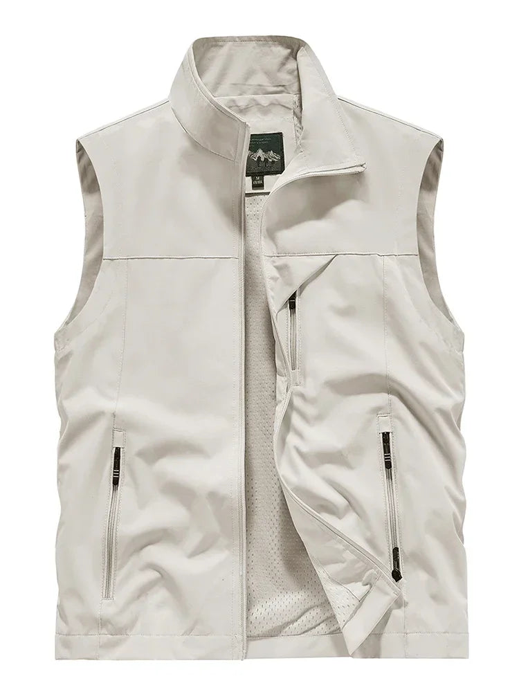 Men's Tactical Windbreaker Golf Vest - Lightweight Sleeveless Jacket with Pockets