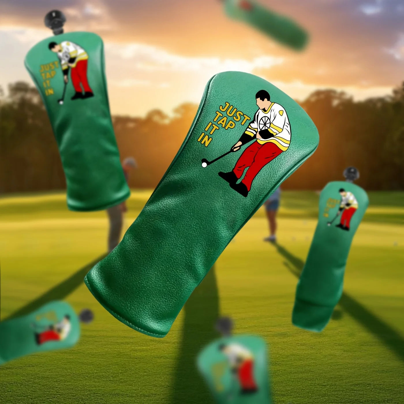 Happy Gilmore Golf Head Covers - Green PU Leather with Fun Cartoon Embroidery
