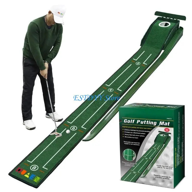 Golf Putting Mat with Hole Covers - Indoor &amp; Outdoor Practice Set