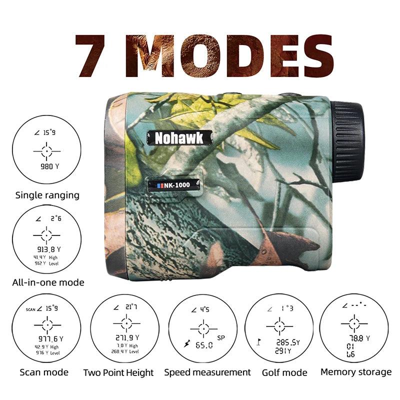 Nohawk Golf Laser Rangefinder 600M/1000Y – Rechargeable with Slope Compensation &amp; Hunting Mode