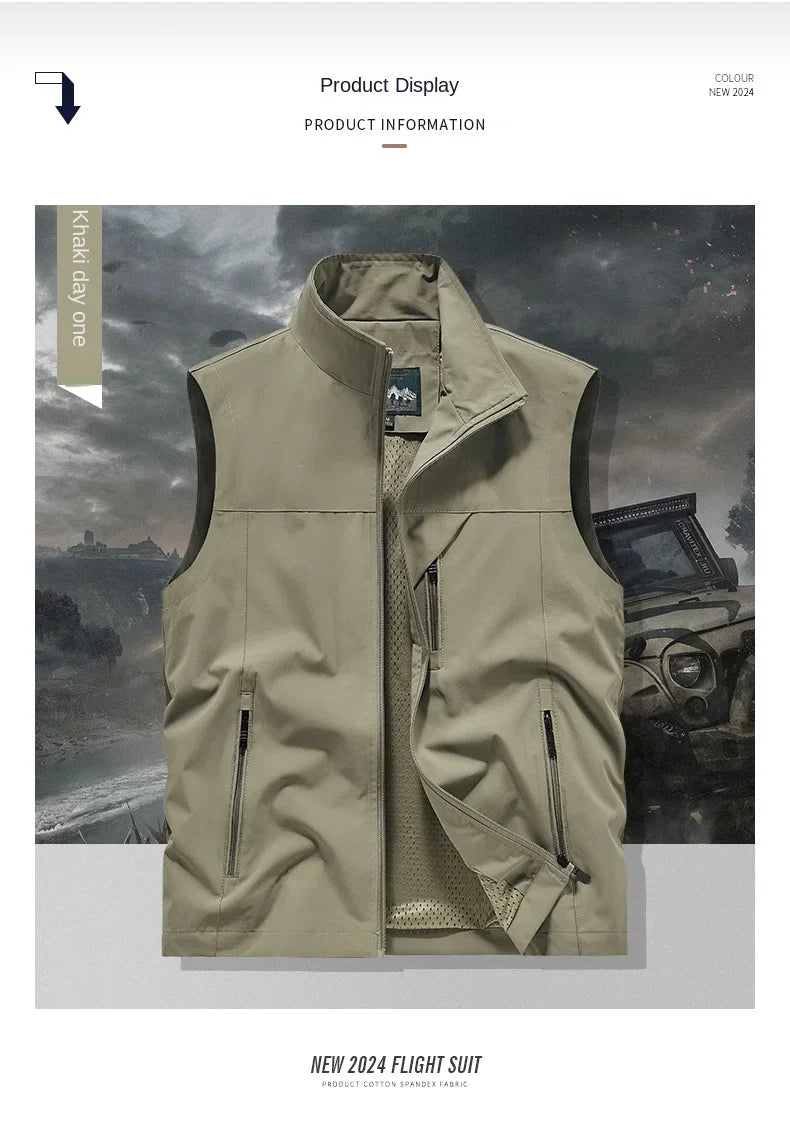 Men's Tactical Windbreaker Golf Vest - Lightweight Sleeveless Jacket with Pockets