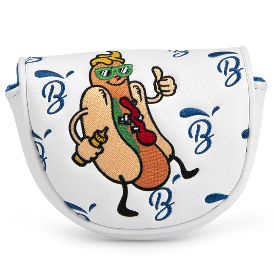 Hot Dog Embroidered Golf Putter Cover – Premium OZ1 Mallet Headcover, Handmade Leather with Velvet Lining, Luxury Club Protection