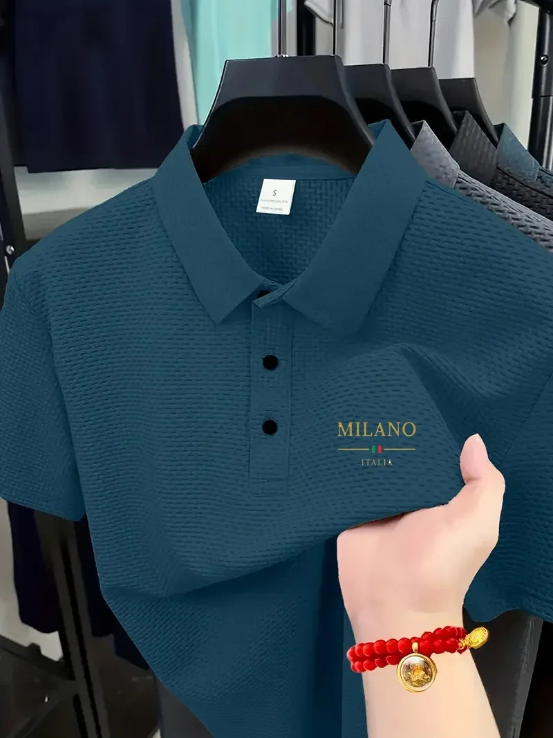 Men's Breathable Golf Polo Shirt – Summer Casual Comfort with Lapel & Button Closure