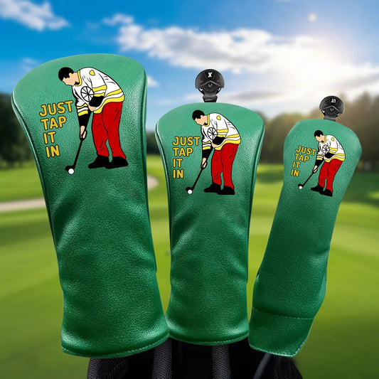 Happy Gilmore Golf Head Covers – Green PU Leather with Fun Cartoon Embroidery