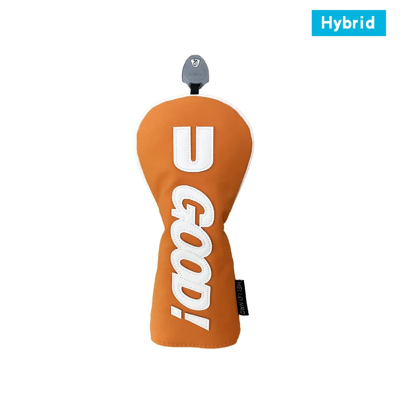 PU Leather Golf Headcovers – Waterproof &amp; Durable "GOOD" Pattern Set for Driver, Fairway Wood &amp; Hybrid Clubs (Orange/Black)