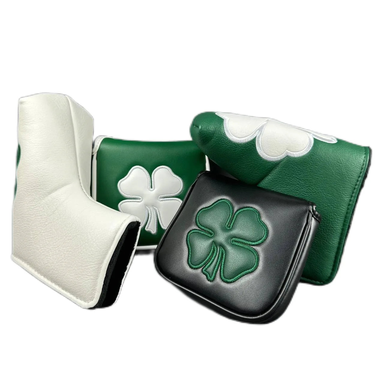 Golf Putter Headcover – Leather Mallet Cover with Clover Embroidery & Magnetic Closure